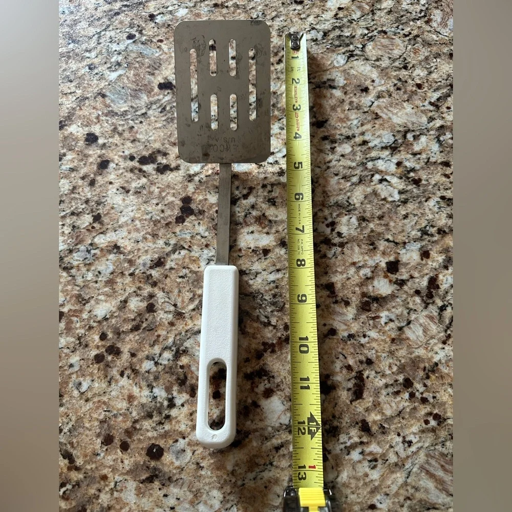 Vintage Ekco Slotted Spatula with White Handle